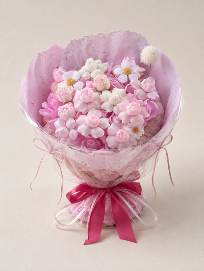 Lilac Pink Tulip Blossom Bouquet, front view; AI design illustration
