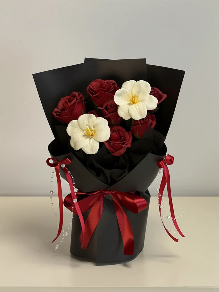 Midnight Red Rose Small Bouquet, Small, front view; AI design illustration