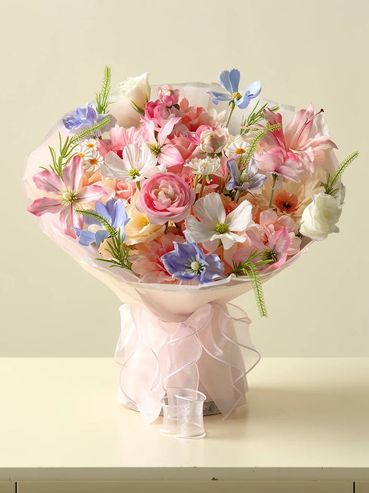 Pastel Lily Meadow Bouquet, Medium, front view; AI design illustration