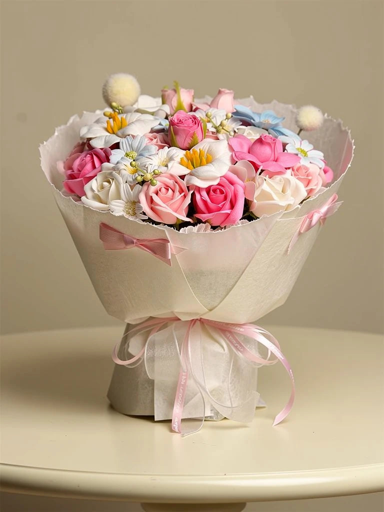 Pastel Posy Rose Bouquet, Medium, front view; AI design illustration