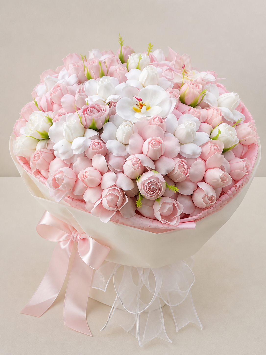Pastel Tulip Blossom Grande Bouquet, front view; AI design illustration