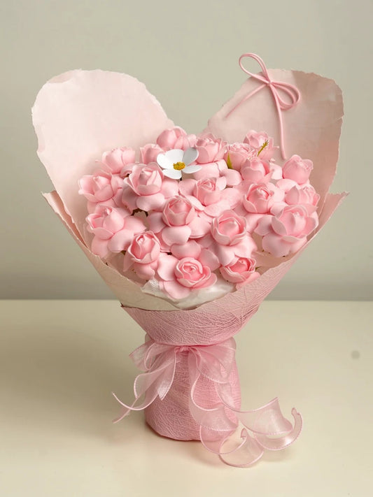 Petal Pink Rose Dome Bouquet, Medium, front view; AI design illustration