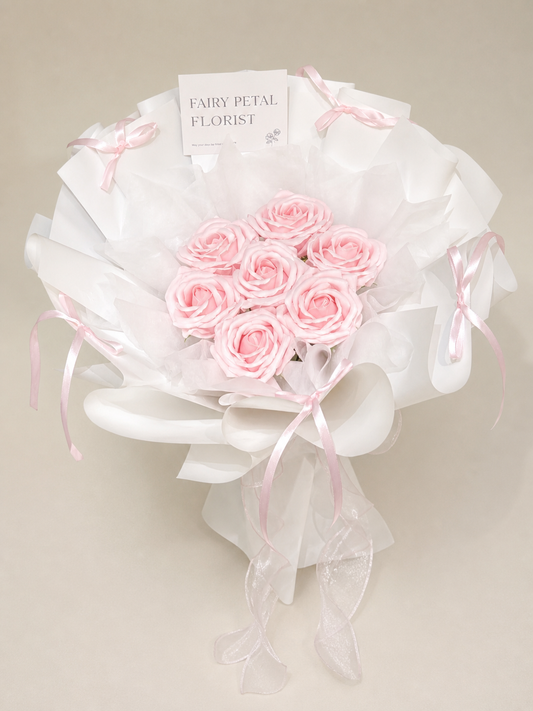 Petite Pink Rose Envelope Bouquet — front view; AI-assisted design illustration