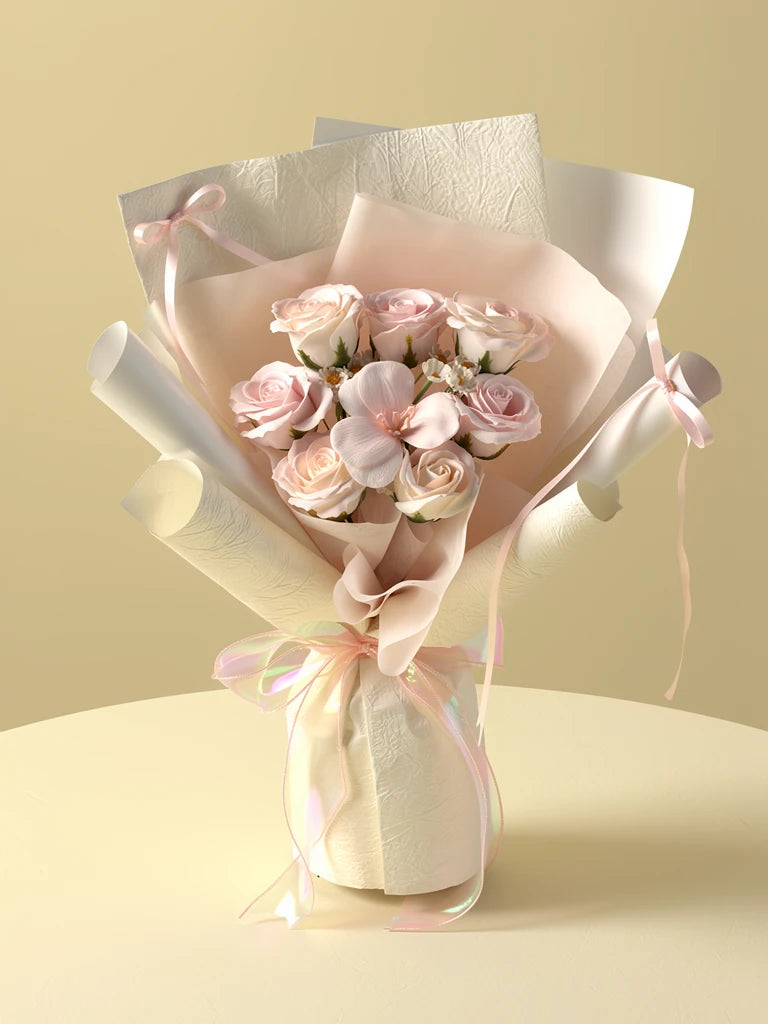 Petite Pink Rosebud Small Bouquet, Small, front view; AI design illustration