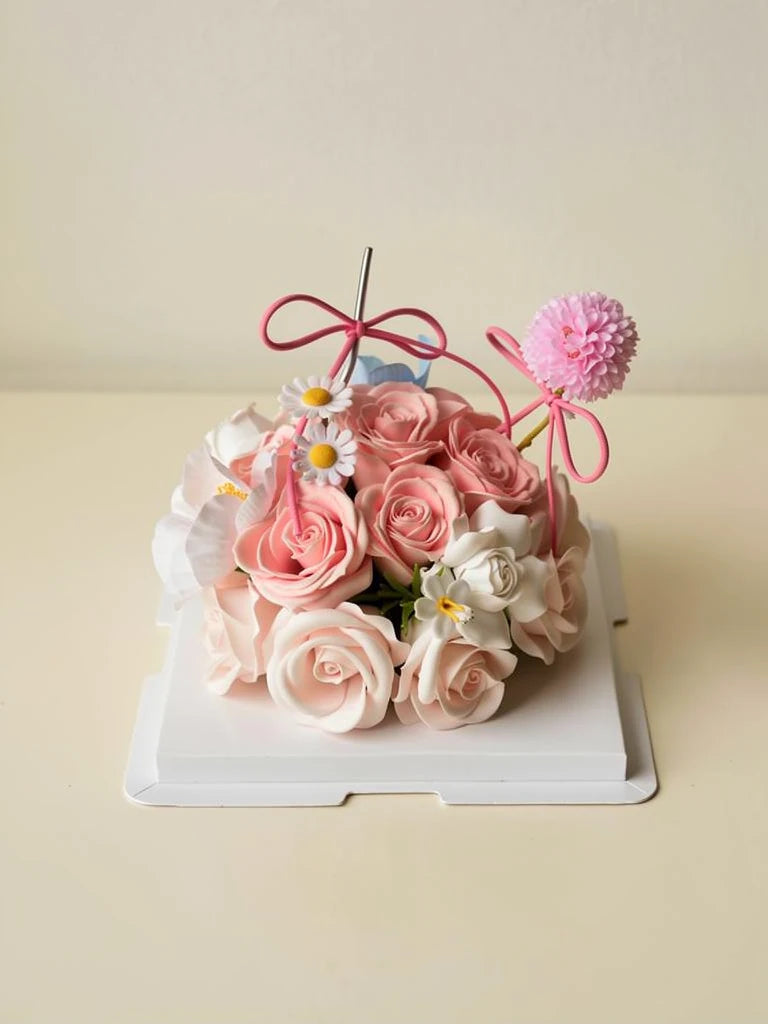 Petite Rose Celebration Flower Cake, Medium, front view; AI design illustration