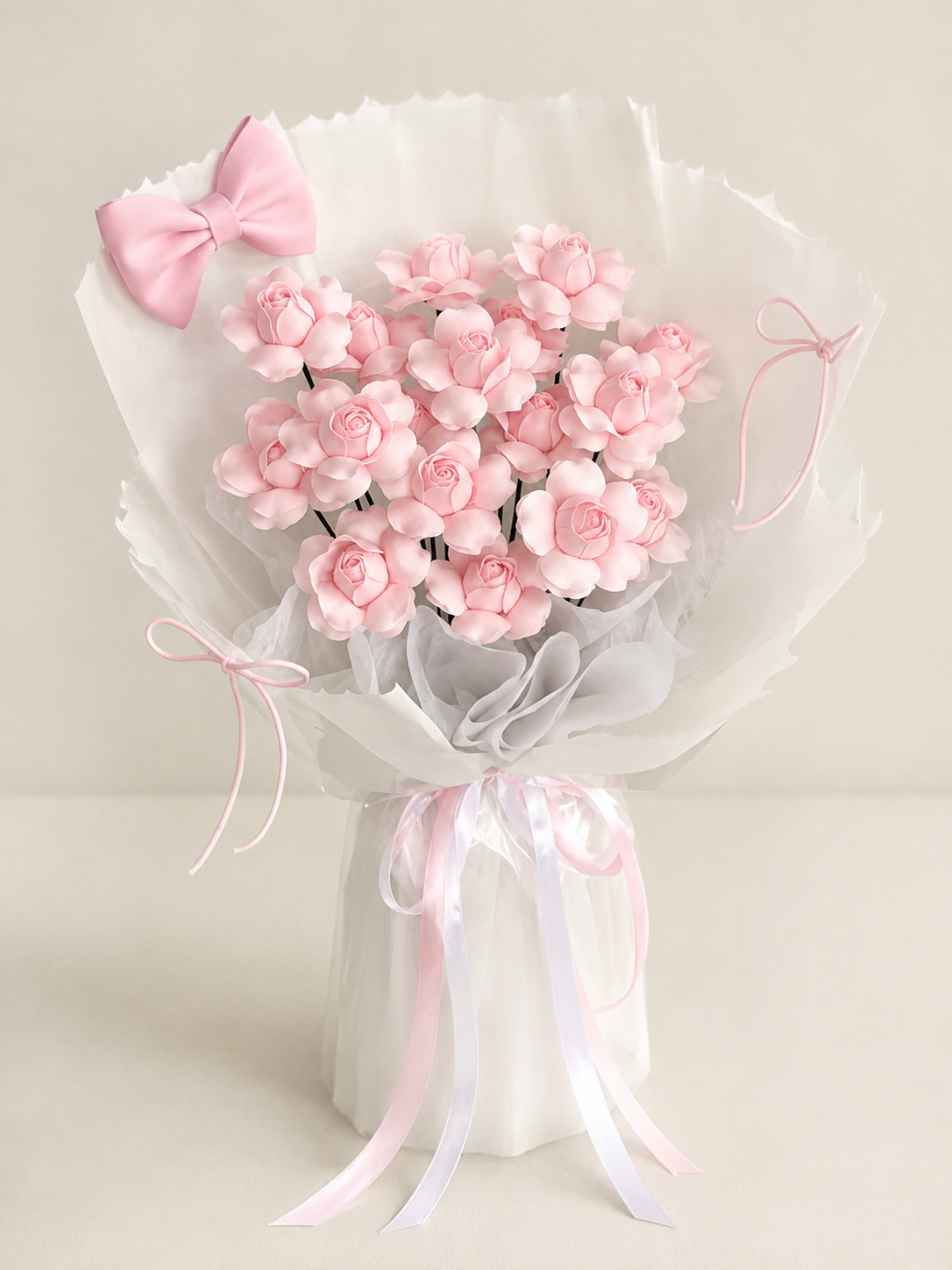 Pink Blossom Heart Wrap Bouquet, front view; AI design illustration