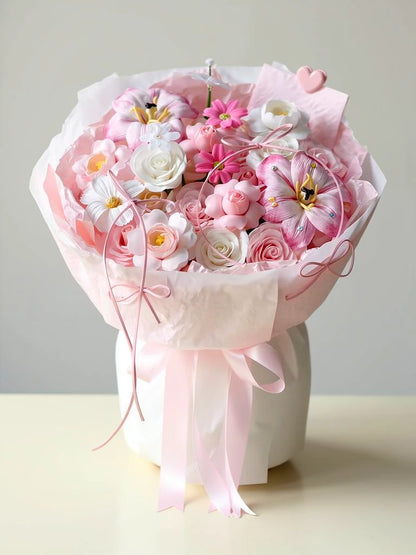 Pink Blossom Mixed Flower Bouquet, Medium, front view; AI design illustration