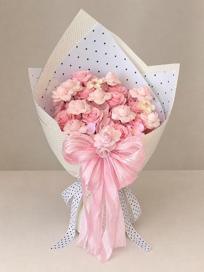 Pink Blossom Polka Dot Bouquet, front view; AI design illustration