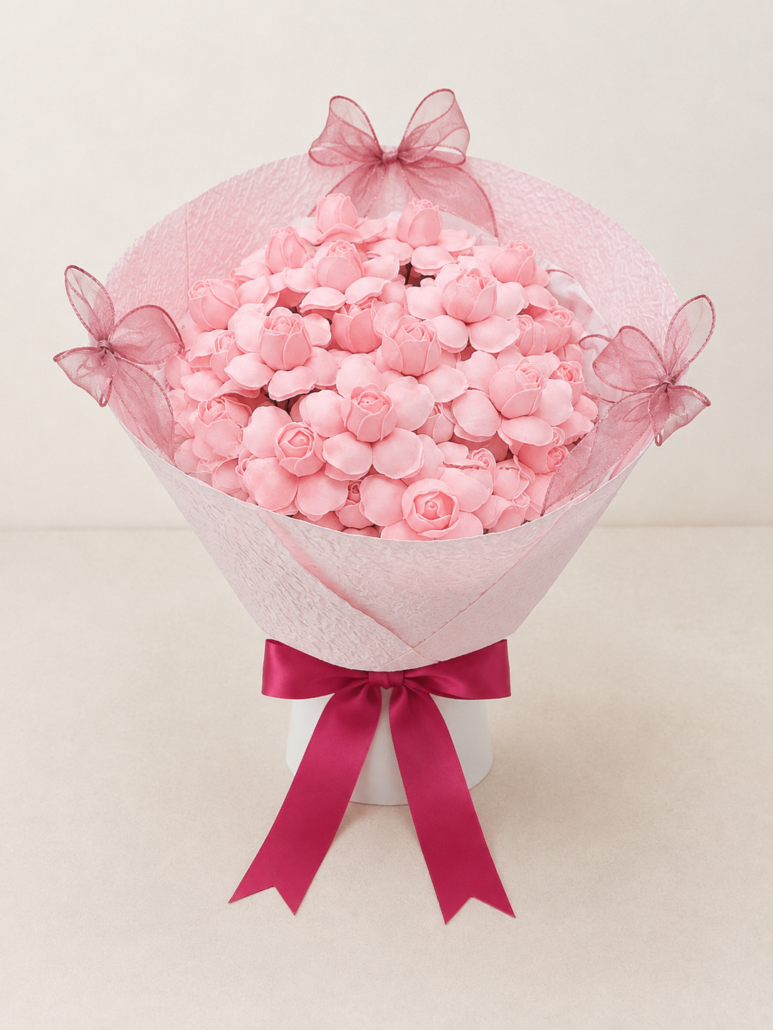 Pink Butterfly Tulip Rose Bouquet, front view; AI design illustration