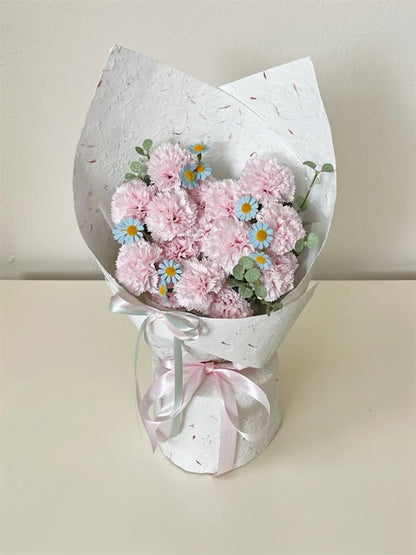 Pink Carnation Daisy Bouquet, Medium, front view; AI design illustration
