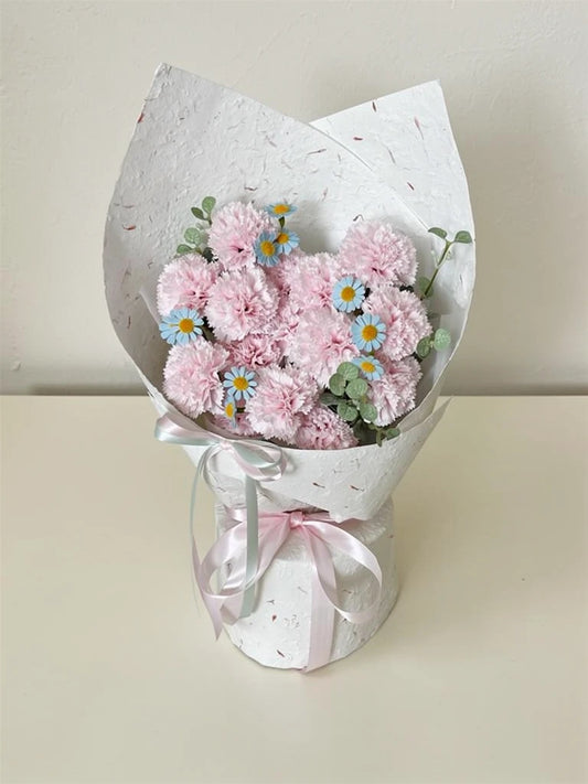 Pink Carnation Daisy Bouquet, Medium, front view; AI design illustration