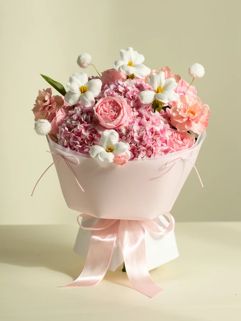 Pink Cloud Frangipani Bouquet, Medium, front view; AI design illustration