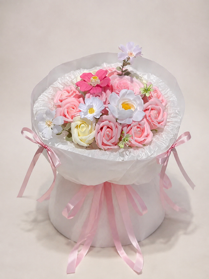 Pink Daisy Rose Petite Bouquet, front view; AI design illustration