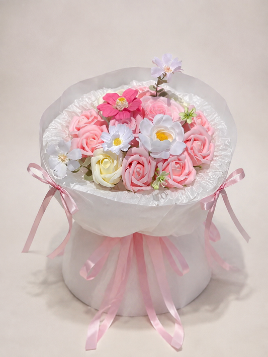 Pink Daisy Rose Petite Bouquet, front view; AI design illustration