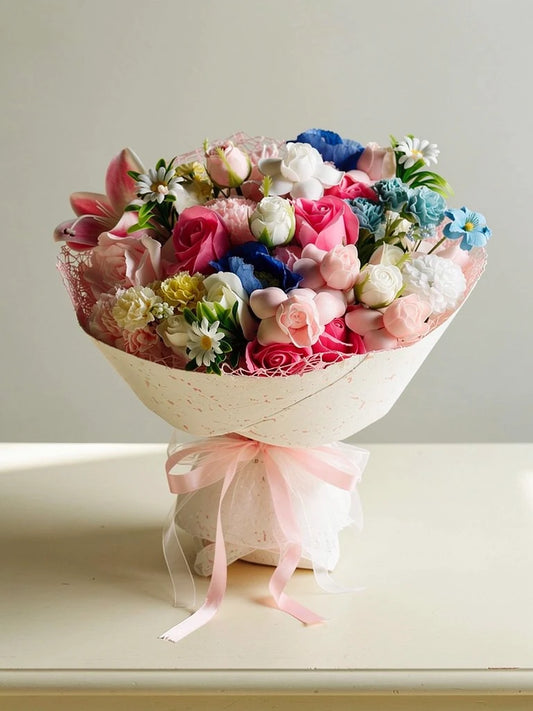 Pink Garden Mixed Rose Bouquet, Medium, front view; AI design illustration