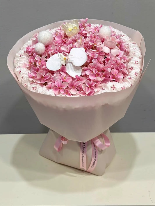 Pink Hydrangea Pearl Garden Bouquet, Medium, front view; AI design illustration