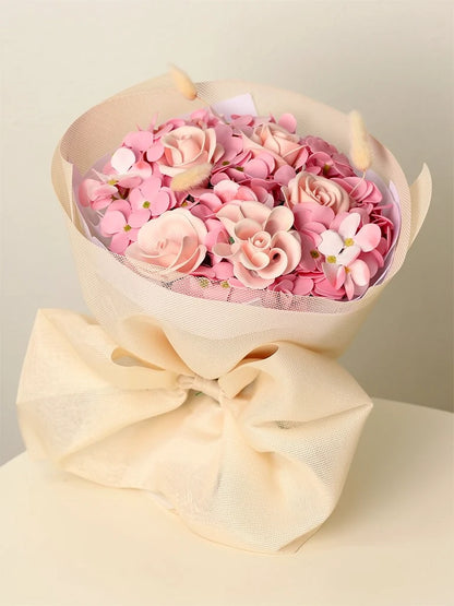 Pink Hydrangea Rose Posy, Medium, front view; AI design illustration