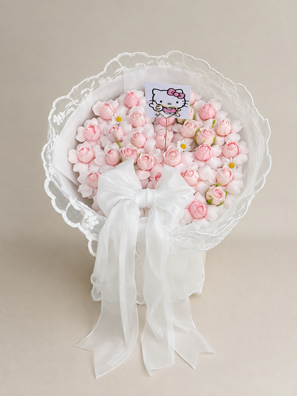 Pink Rose Character Accent Bouquet, front view; AI design illustration