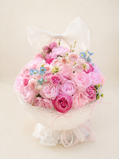 Pink Rose Garden Grande Bouquet, front view; AI design illustration