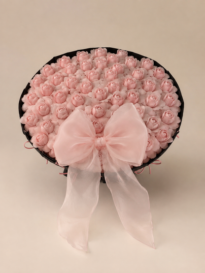 Pink Rosebud Velvet Grande Bouquet, front view; AI design illustration