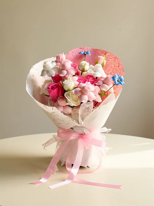 Pink Tulip Blossom Posy, Medium, front view; AI design illustration