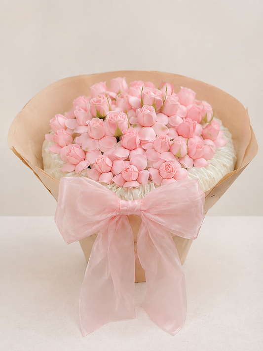 Pink Tulip Cloud Bouquet, front view; AI design illustration
