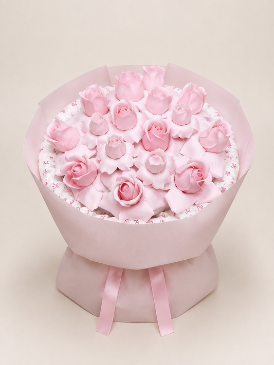 Pink Tulip Posy Bouquet — front view; AI-assisted design illustration