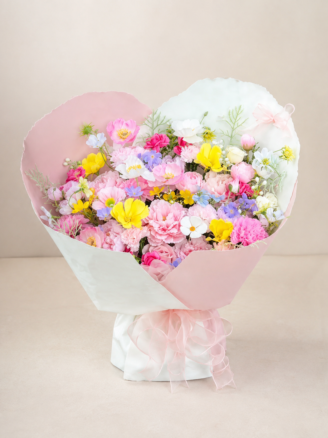 Rainbow Cottage Garden Bouquet, front view; AI design illustration
