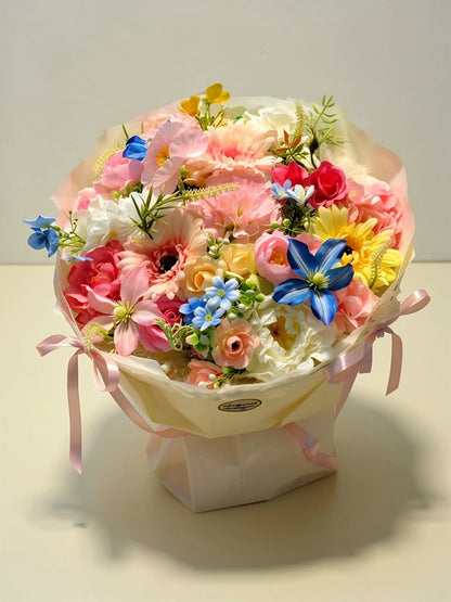 Rainbow Garden Celebration Bouquet, Medium, front view; AI design illustration
