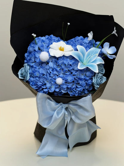 Sapphire Hydrangea Lily Bouquet, Medium, front view; AI design illustration