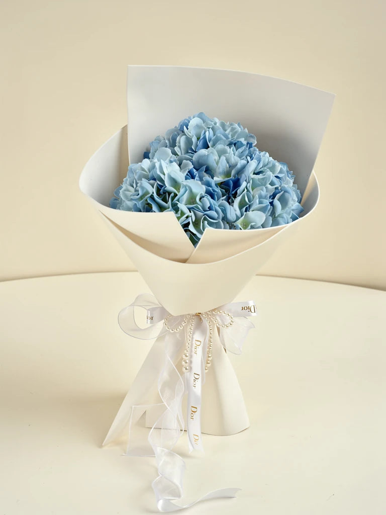 Sky Blue Hydrangea Small Bouquet, Small, front view; AI design illustration