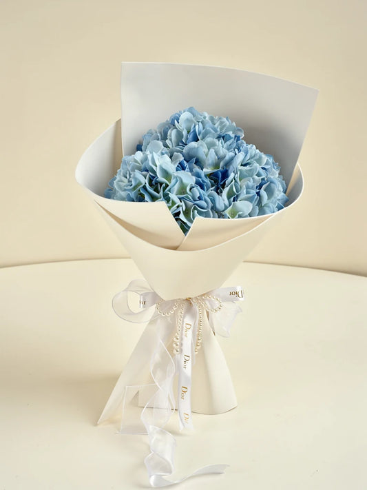 Sky Blue Hydrangea Small Bouquet, Small, front view; AI design illustration