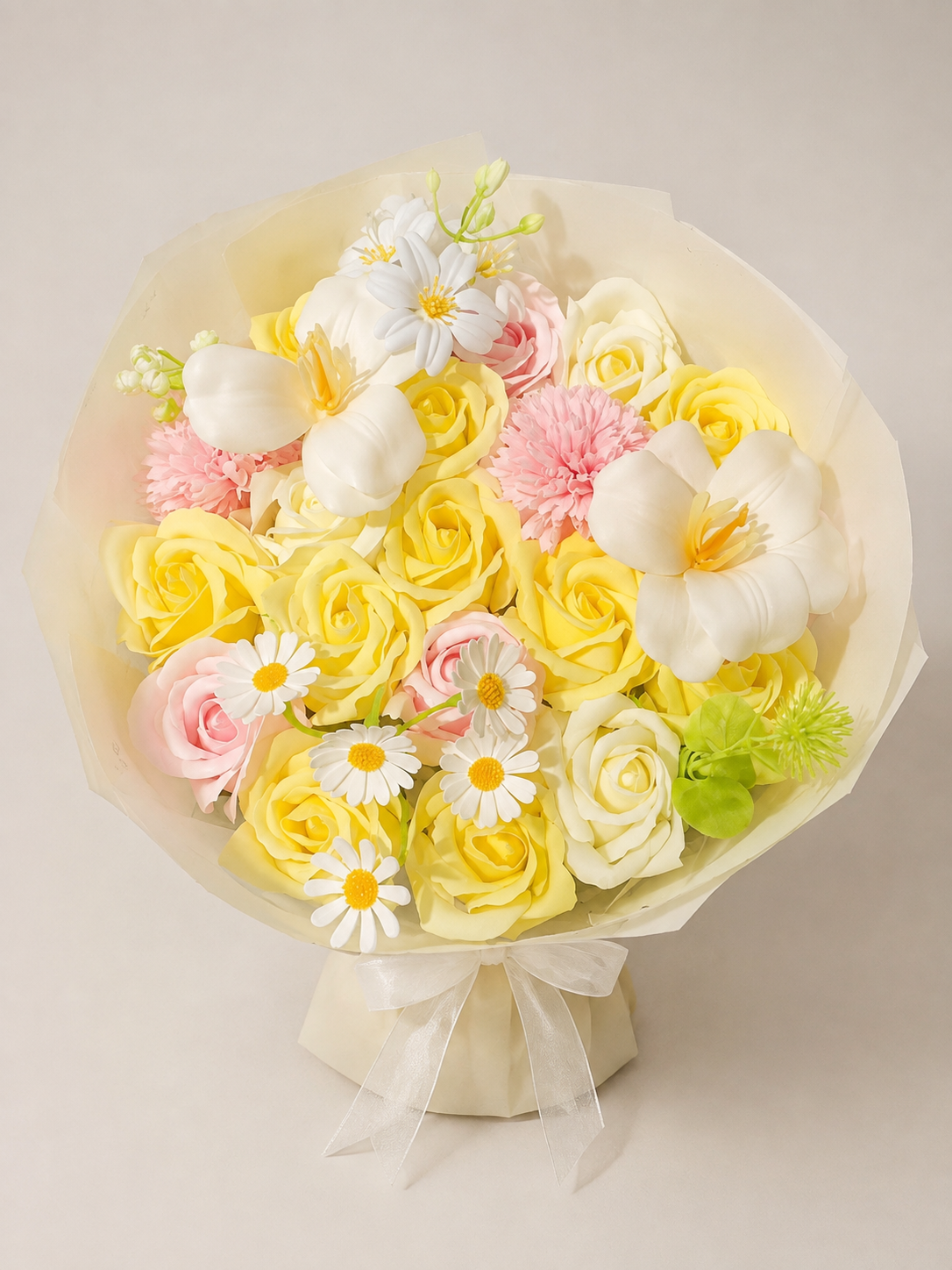 Sunshine Yellow Mixed Flower Bouquet, front view; AI design illustration